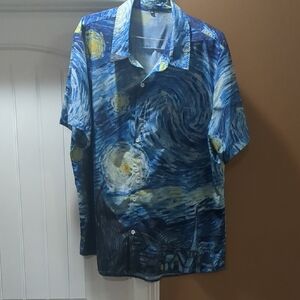 Blue Starry Night Van Gogh Men's Button-Up Shirt Size 2XL